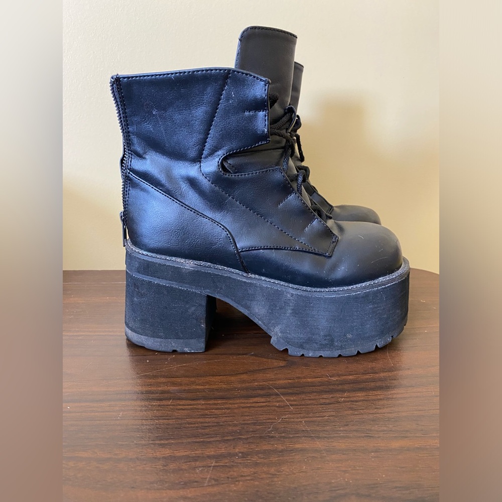 Demonia Black Chunky Lace-Up Boots